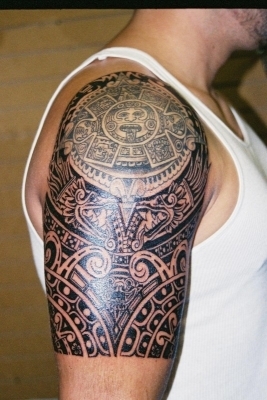 Man Right Half Sleeve Mayan Tattoo
