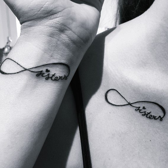 Matching Infinity Sisters Tattoos On Wrist And Collarbone
