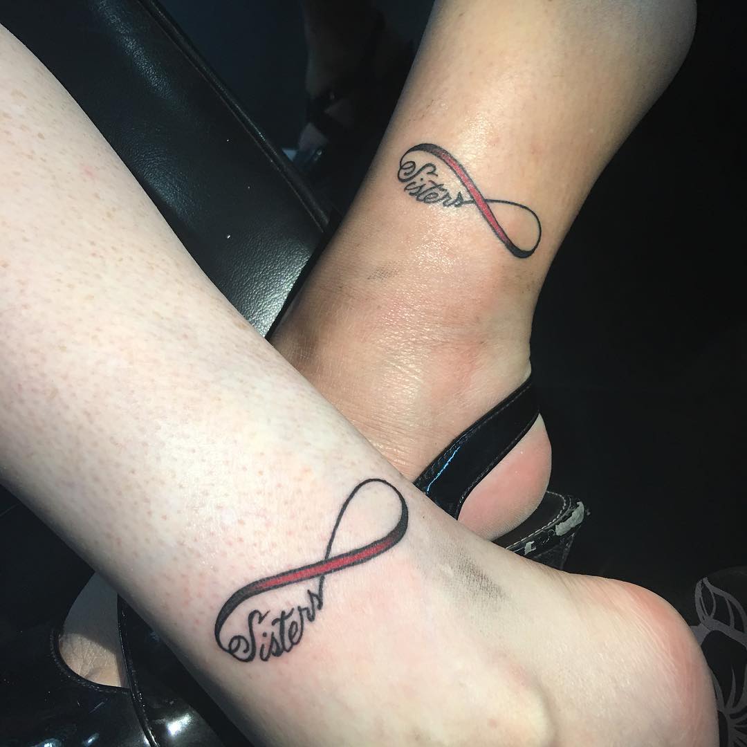 Matching Sisters Infinity Tattoos On Ankle