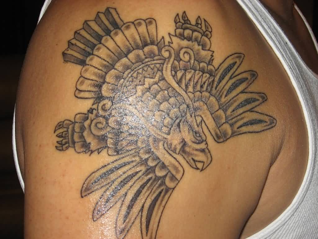 Mayan Eagle Tattoo On Right Shoulder