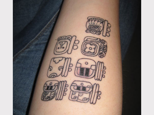 Mayan Tattoo On Left Forearm