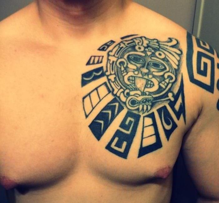 Mayan Tattoo On Man Chest