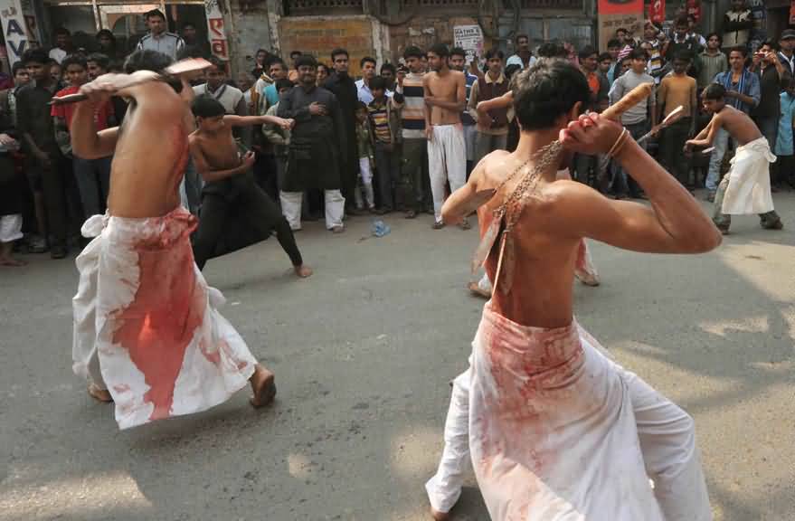 Men Beating Themselves During Muharram Celebrations