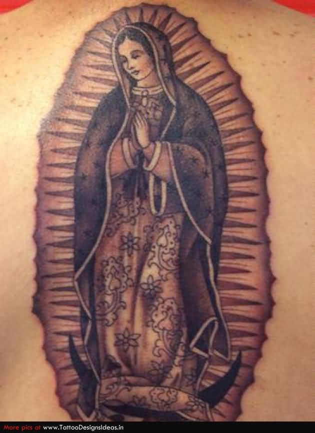 Mexican Virgin Mary Tattoo On Upper Back