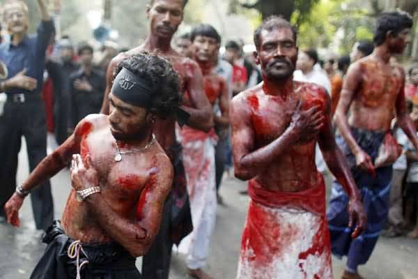Muslim Men Flagellate Themselves At A Muharram Celebrations