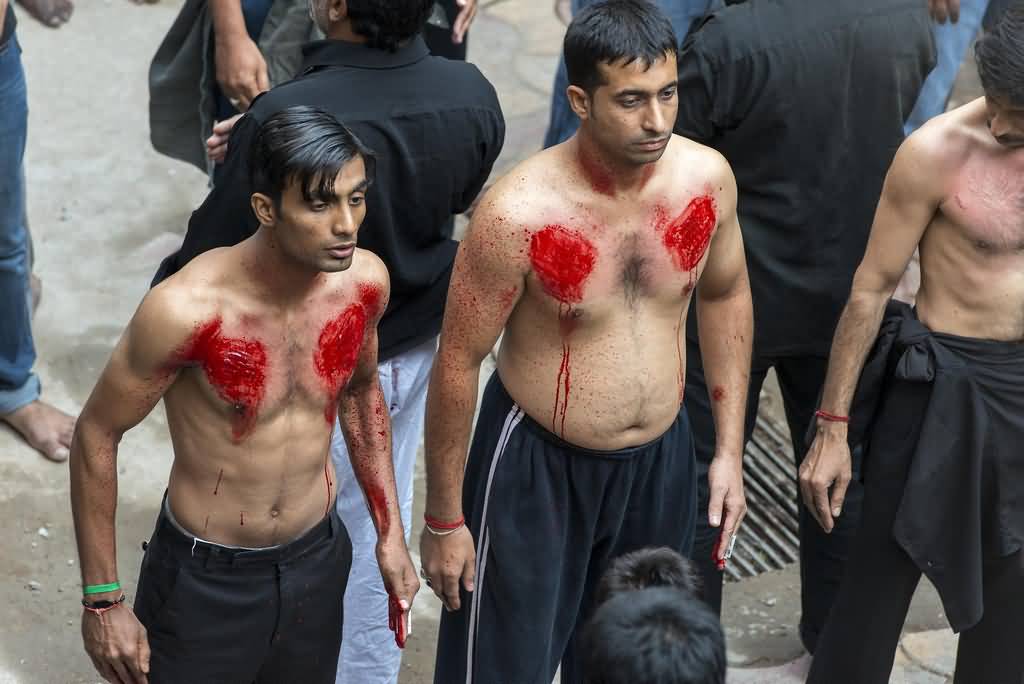 Muslim Men Performing Matam During Muharram Celebration