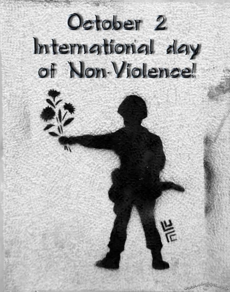 October 2 International Day of Non-Violence Soldier With Flowers Picture
