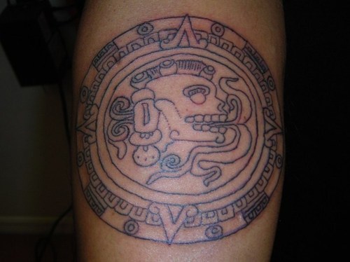 Outline Mayan Tattoo On Arm