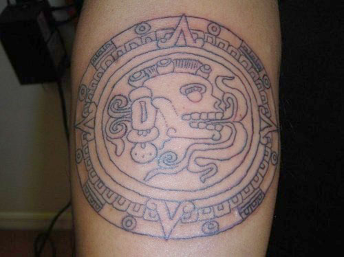 Outline Mayan Tattoo On Forearm