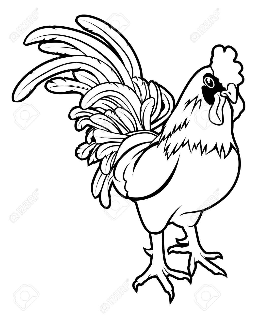 Outline Rooster Tattoo Design