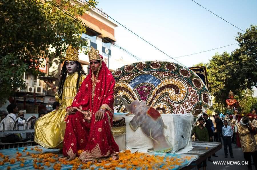 Performers Parade During Dussehra Celebration