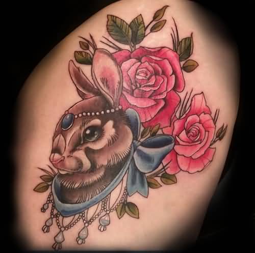 Pink Roses And Jackalope Tattoo Design