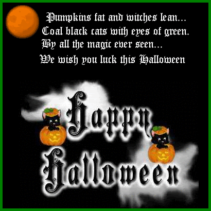 Pumpkins Fat And Witches Lean Coal Black Cats With Eyes Of Green Happy Halloween