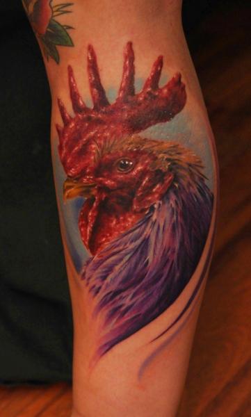 Realistic Color Ink Rooster Head Tattoo