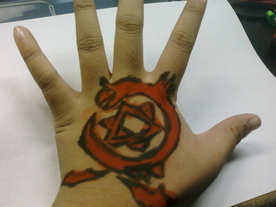 Red Ink Ouroboros Tattoo On Left Hand by Adowshayth