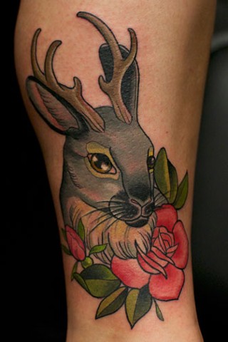 Red Rose And Jackalope Tattoo Idea