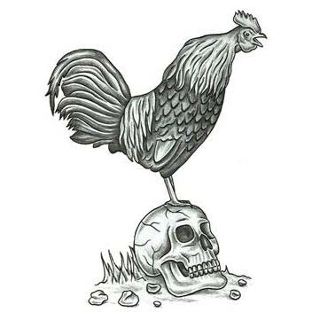 Rooster On Skull Tattoo Design