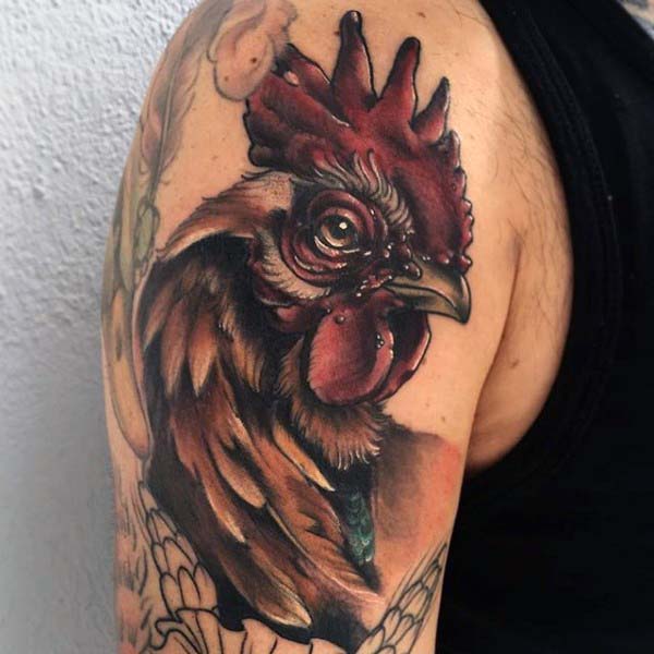 Rooster Tattoo On Right Shoulder