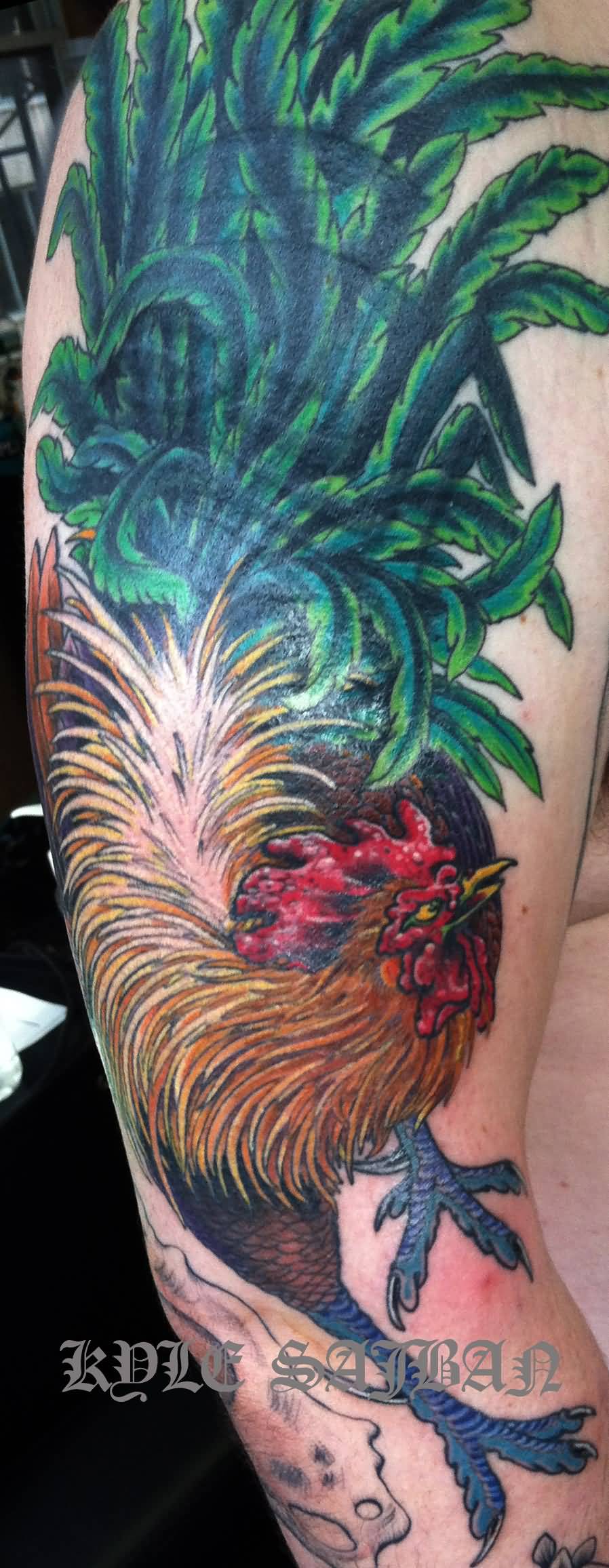 Rooster Tattoo On Right Sleeve