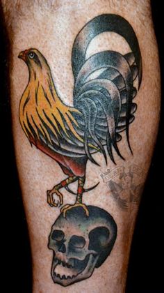 Rooster With Skull Tattoo