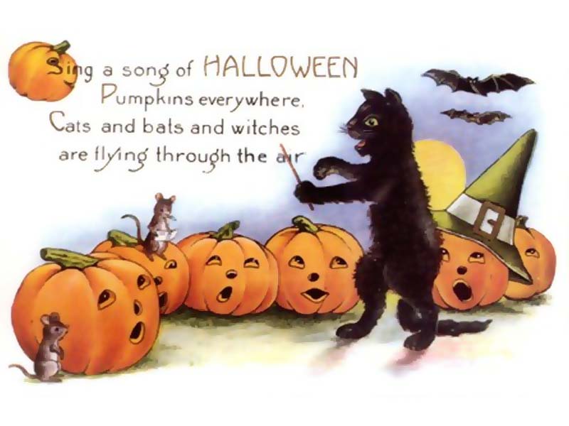 Sing A Song Of Halloween Pumpkins Everywhere. Cats And Bats And Witches Are Flying Through The Air