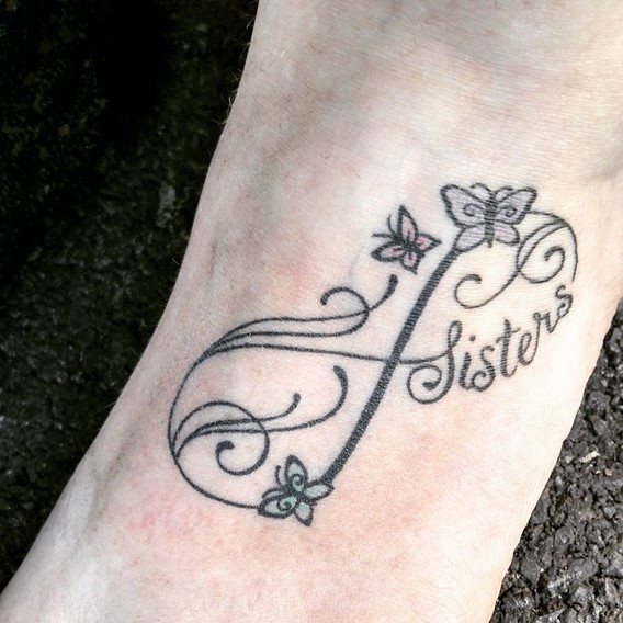 Sisters Infinity Tattoo On Left Foot