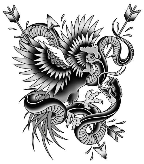 Snake With Rooster Tattoo Design