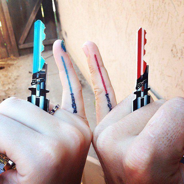 Star Wars Lightsaber Tattoos On Fingers