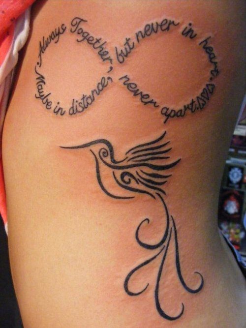Tribal Bird And Infinity Tattoo On Side Rib