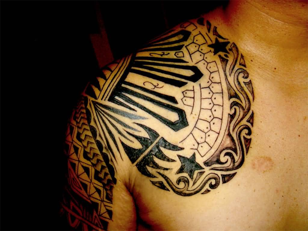 Tribal Mayan Tattoo On Shoulder For Men