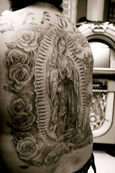 Virgin Mary Tattoo On Full Back