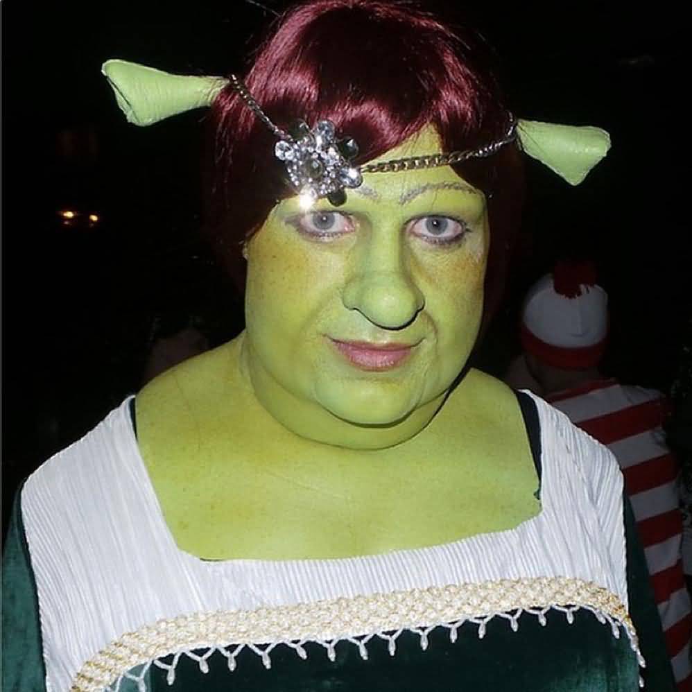 Woman Wearing Shrek Halloween Costume