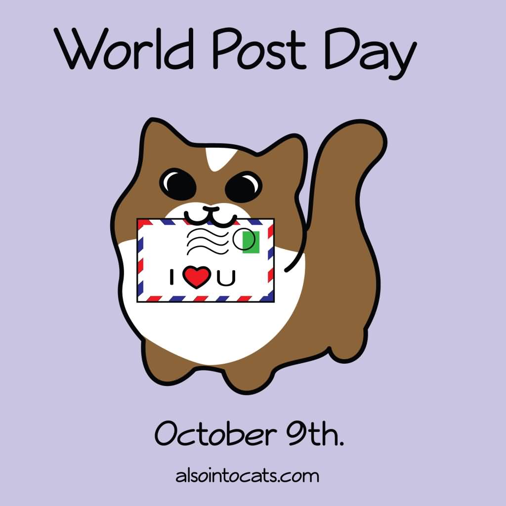 World Post Day October 9th Kitten With Letter Clipart