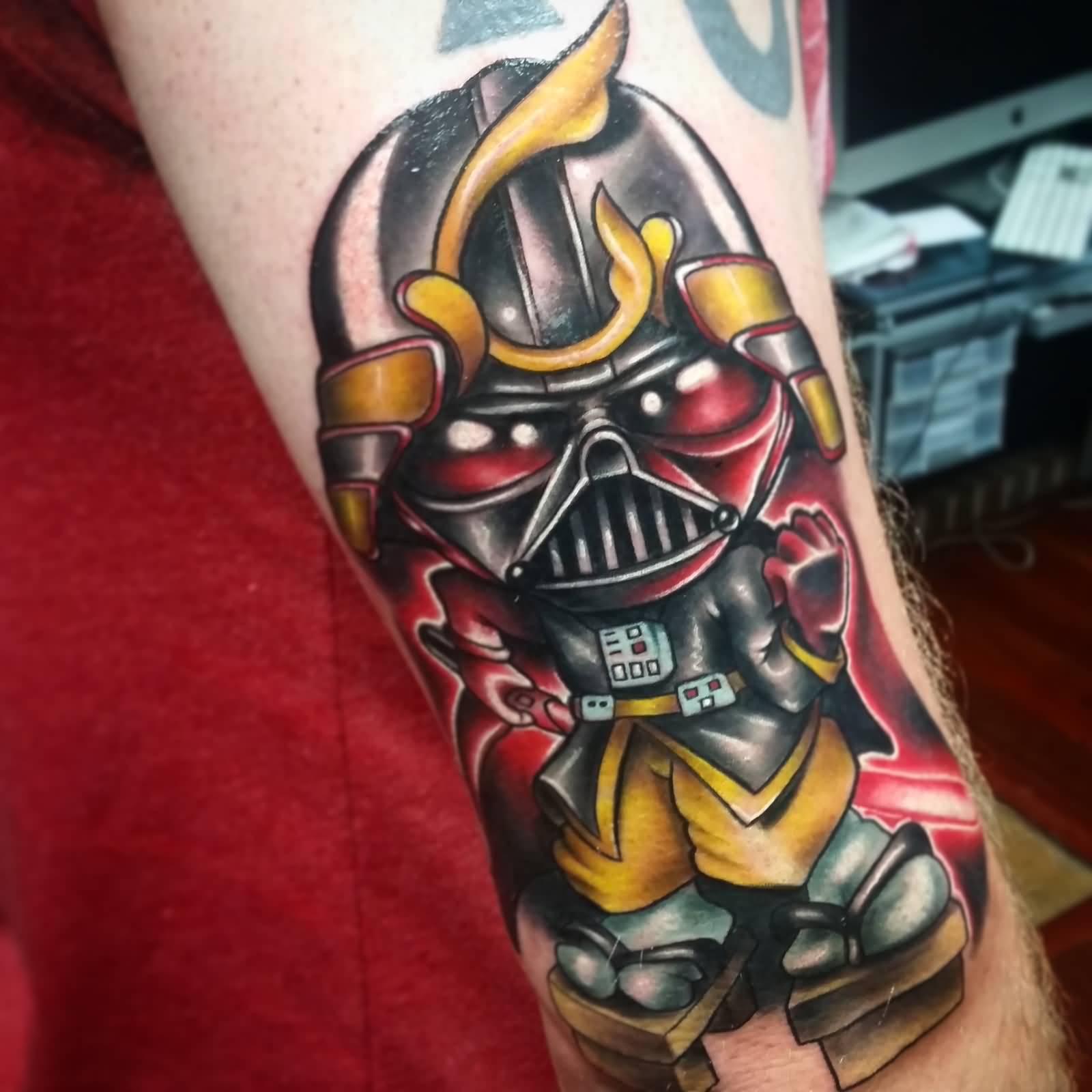 Animated Darth Vader Tattoo On Full Sleeve