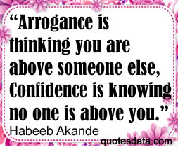 Arrogance is thinking you are above someone else, Confidence is knowing no one is above you.  - Habeeb Akande.
