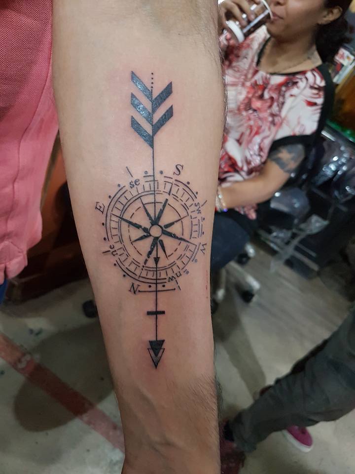 Arrow and Compass Tattoo On Forearm by KDZ Tattoos