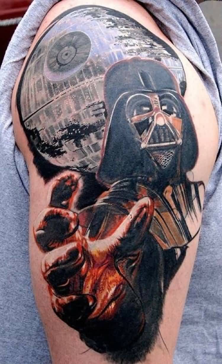 Awesome Darth Vader Tattoo On Half Sleeve
