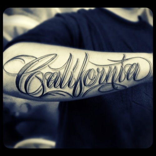 Black And Grey California Tattoo On Right Arm
