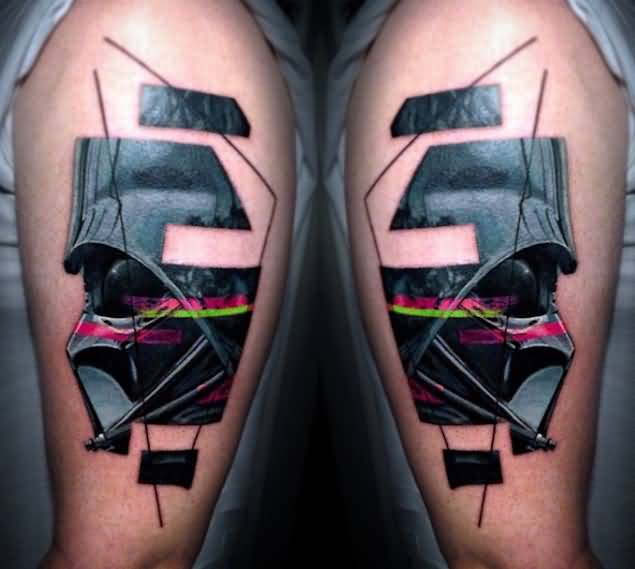 Black Ink Darth Vader Tattoo On Man Left Sleeve