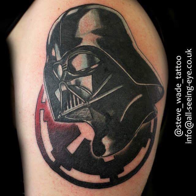Black Ink Darth Vader Tattoo by Steve Wade