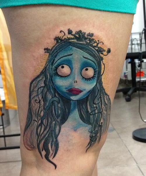 Blue Corpse Bride Head Tattoo