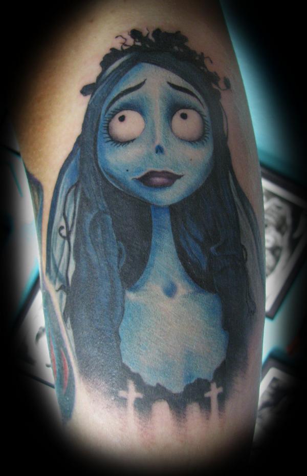 Blue Ink Corpse Bride Tattoo Idea