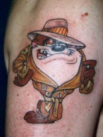Color Ink Gangster Taz Tattoo On Left Shoulder