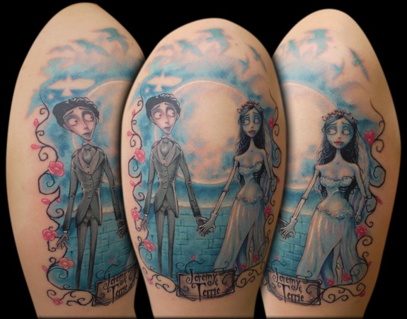 Colored Corpse Bride Tattoo Design For Shoulder