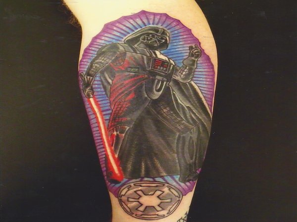 Colored Darth Vader Tattoo On Leg Calf