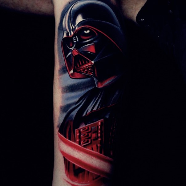 Colored Star Wars Darth Vader Tattoo On Full Sleeve