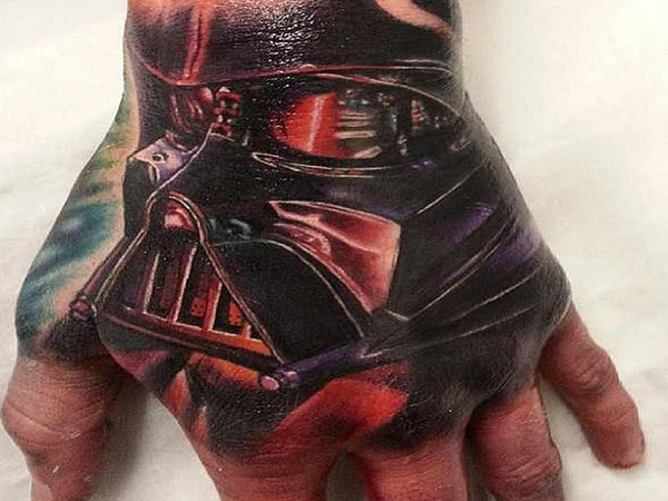 Colorful Darth Vader Tattoo On Left Hand