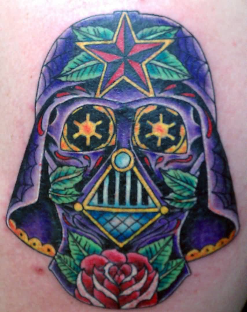 Colorful Traditional Darth Vader Tattoos