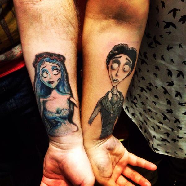 Corpse Bride Couple Tattoos On Forearm