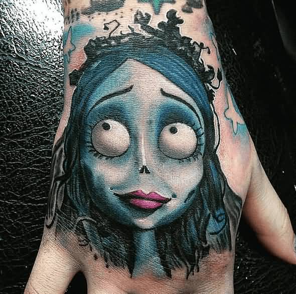 Corpse Bride Head Tattoo On Right Hand